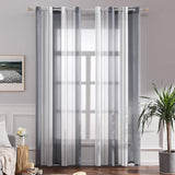 1 x RAW Customer Returns MIULEE Curtains Striped Transparent with Eyelets, Voile Curtains Living Room Modern Set of 2, Curtain Bedroom Transparent with Gray White Striped Pattern, Curtain Semi-Transparent Stripes 140 x 225 cm - RRP €20.16