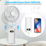 1 x RAW Customer Returns gabless hand fan with power bank 5200mAh, small foldable fan, USB hand fan with battery, mini portable table fan with battery, 5 speeds quiet fan for office - RRP €19.67