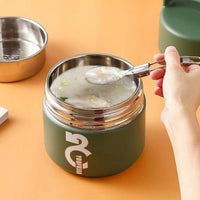 1 x RAW Customer Returns minghaoyuan thermal container for food, 1300ml stainless steel warming container for children s food, thermal lunch box with foldable spoon buckle cover, thermal mug food for soup, cereal, stew - green - RRP €26.39