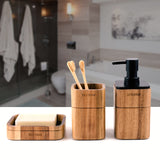 1 x RAW Customer Returns Satu Brown 3 Piece Acacia Wood Bathroom Accessory Set with Soap Dispenser, Bathroom Tumbler, Soap Dish, Bathroom Decor Accessories - RRP €29.23