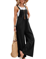 1 x RAW Customer Returns SotRong Dungarees Women Wide Leg Flare Jumpsuit with Pocket Loose Fit Baggy Playsuits Summer Boho Rompers Sleeveless Strappy Overalls Casual Adjustable Bib Pants Black M - RRP €28.99