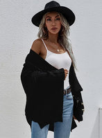 1 x RAW Customer Returns Women s Sweater Knitted Autumn and Winter Batwing Cardigan Tops Long Sleeve in Buttons Sweater Cardigan Wrap Slouchy Chic Trend Decontracting Fashion Sweater Jacket Black L - RRP €33.99