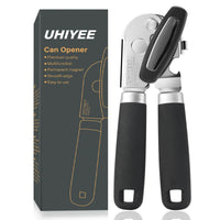 1 x RAW Customer Returns Can Opener Manual, UHIYEE Premium Can Opener Without Sharp Edges, Manual Can Opener Made of Stainless Steel with Multifunctional Bottle Opener, Black - RRP €16.99