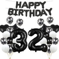 4 x Brand New 32nd Birthday Balloon Decoration Black 32 Balloons Party Supplies Number 32 Foil Mylar Balloons Latex Balloon Gifts for Girls Boys Women Men - RRP €39.96