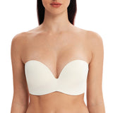 1 x RAW Customer Returns MELENECA Women s Wireless Push Up Molded Cups Strapless Lift Up Bra off white 70C - RRP €30.95