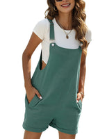 1 x RAW Customer Returns Vanchenl Women s Summer Short Dungarees Casual Adjustable Straps Bib Cotton Linen Overalls with Pockets Dark Green S - RRP €30.23