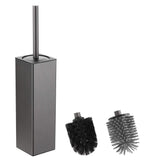 1 x RAW Customer Returns BGL Toilet Brush and Holder, Silicone Toilet Brush Holder, 2 Brush Heads, Aluminum Square Toilet Brush for Bathroom Cleaning, Toilet Brushes Gray  - RRP €23.02