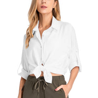 1 x RAW Customer Returns yeyity women s shirt blouse UV protection long-sleeved shirt women s quick-drying sports shirts hiking shirt safari casual button up tops beach holiday elegant blouse 5019, white, L  - RRP €36.7