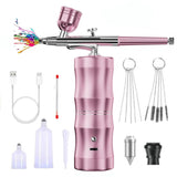 1 x RAW Customer Returns Airbrush Set with Air Compressor, Upgraded 7.4V 34PSI Airbrush Gun, Rechargeable Portable Cordless Airbrush Painting with 0.3mm Nozzle for Makeup, Cake Decoration, Black Pink  - RRP €36.99