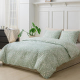 1 x RAW Customer Returns Tokokimo Duvet Cover 220 x 240 cm 100 Microfiber Leaf Style Soft and Wrinkle Resistant 1 Leaf Duvet Cover 2 Pillowcases 65 x 65 cm Light Green - RRP €29.99