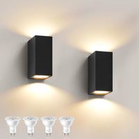 1 x RAW Customer Returns Pack of 2 wall lights for outdoors and indoors, IP65 waterproof 10W warm white 3000K aluminum square outdoor wall lamp with GU10 bulbs, outdoor light for garden, front, bathroom, porch, garage, black - RRP €37.3