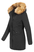 1 x RAW Customer Returns Elara women s winter parka Jacket with faux fur vegan faux fur hood Designer women s jacket Lined outdoor coat chunkyrayan, size M, color black runs smaller  - RRP €86.28