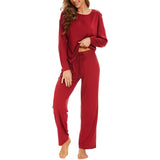 1 x RAW Customer Returns Mnamo Women s Pajamas Soft Knitted Pajama Set Wine Red 2 Pieces Cozy Nightwear Cotton and Modal Breathable Fabric - RRP €28.74