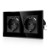 1 x RAW Customer Returns CNBINGO USB double socket with claws - glass Schuko socket flush-mounted with USB connection - 2 Type-C and USB-A Max.2.1 Amp - double black wall socket with child safety lock - JFGM2 - RRP €18.14