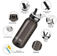 1 x RAW Customer Returns VENNERLI Water Bottle 1L Sports Drinking Bottle with Straw ML Marker Tritan BPA Free Leak-Proof for Bicycle Fitness Sports Office School 1L Black  - RRP €16.13