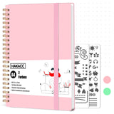 1 x RAW Customer Returns HAKACC Bullet Dotted Spiral Notebook A4, Pink Bullet Dot Notepad 22 x 29cm with Stencils 300 Pages for Work Office School - RRP €11.09