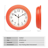 1 x RAW Customer Returns Topkey Silent Wall Clock Kitchen 9 Inch Retro Non-ticking Decorative Bedroom Office Wall Clock- Light Orange - RRP €15.14