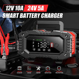 1 x RAW Customer Returns 10A car battery charger, 12V 24V LiFePO4 charger, battery charger, vehicle charger, intelligent battery charger with temperature compensation for car truck motorcycle lawn mower - RRP €35.99