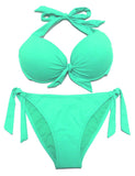 1 x RAW Customer Returns EONAR Women s Bikini Set Swimwear Halter Neck Push up Bikini Top Adjustable Side Ties Two Piece Women Swimwear Two Piece Swimsuit L, Light Green  - RRP €30.0