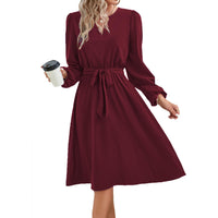 1 x RAW Customer Returns Yageshark Dresses for Women Midi Dress Long Sleeve V-Neck Solid Color Shirt Dress Elegant Casual Women Tunic Dress Wine, L  - RRP €28.99