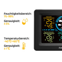 1 x RAW Customer Returns Raddy WF-60C 12-IN-1 wireless weather station with 3 outdoor sensors for indoor and outdoor use, thermometer, humidity meter, barometer, DCF radio clock, digital color display - RRP €19.36