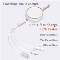 1 x RAW Customer Returns Aiivioll 3 in 1 Retractable Charging Cable, 100W 1.2m, 3-in-1 Multi Fast Charging Cable for Lightning Type C Micro USB, for Samsung Galaxy S23 S22 S21, for Huawei, OnePlus, Xiaomi White  - RRP €13.63