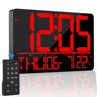 1 x RAW Customer Returns XREXS 13 Large Digital Wall Clock with Remote Control, Clock with Temperature Date Day 8 Languages 2 Alarms 25 Ringtones, Adjustable Brightness LED Clock Red  - RRP €33.26