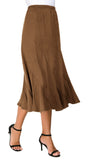 1 x RAW Customer Returns EXCHIC Women s Elegant Thicken Suede Elastic Waist Midi Skirt A-Line Flared Asymmetric Splicing Long Skirt L, Brown  - RRP €27.98