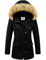 1 x RAW Customer Returns Uoiuxc Women s Winter Parka Jacket with Warm Hood in Soft Windproof Fur Black, L  - RRP €94.72