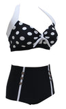 1 x RAW Customer Returns Laorchid high waist bikini swimsuit tummy control women two piece swimwear bikini set push up beachwear halter neck beachwear black dotted L - RRP €37.3