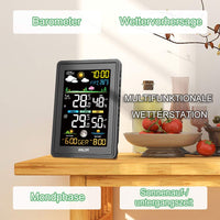 1 x RAW Customer Returns Konsen radio weather station with outdoor sensor, multifunctional radio weather station, DCF radio clock, digital thermometer, hygrometer with weather forecast, black - RRP €40.33