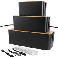 1 x RAW Customer Returns GOYADA 3 piece cable box black, 3 sizes cable organizer box, cable organizer box black, cable management box wooden lid and 3 cable ties - RRP €36.25