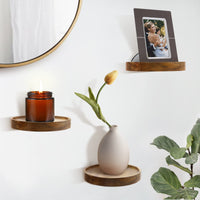 1 x RAW Customer Returns AceList wall shelf wood - floating shelf wall shelf round - wall shelf small - shelves wall shelves - decorative shelf plant shelf wooden shelf - wall board hanging shelf beech wood - set of 3 - brown diameter 15cm  - RRP €24.99