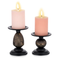 1 x RAW Customer Returns Sziqiqi Vintage Candlestick Set Black Metal for Pillar Candle Retro Matt Candle Holder Holder Candle Stand Candlestick Centerpiece Christmas Table Ornaments for Coffee Mantel Fireplace Decor - RRP €20.15