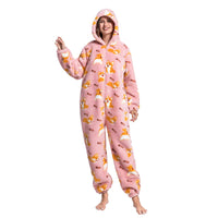 1 x Brand New MAYSTEPPE Womens Fleece Onesie Pajamas,Fluffy Plush Warm Pajamas One Piece Cartoon Print Hooded Flannel Sleepwear - RRP €32.99