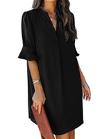 1 x RAW Customer Returns ANFTFH Women s V-Neck Half Sleeve Shirt Dress Elegant Summer Casual Plain Short Dress Black L - RRP €33.23