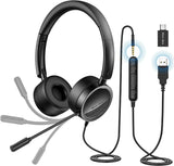 1 x RAW Customer Returns New bee PC Headset with Microphone USB 3.5mm Business Headset Noise Cancelling Clear Stereo Sound for Call Center Office Conference Calls Skype Chat Webinar Presentations Online Courses 2 Pack  - RRP €58.99