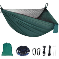 1 x RAW Customer Returns Hammock with mosquito net Sendowtek outdoor hammock with tree straps D-shaped carabiner elastic rope loop ultralight portable travel hammock for camping outdoor garden army green  - RRP €24.99