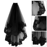 2 x Brand New FRCOLOR Halloween Black Veil Lace Bridal Bride Mesh Lace Lace Wedding Veil Photography Props Hair Accessories Cosplay Dress for Costume Party Cosplay Ball Black  - RRP €49.98