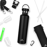 1 x RAW Customer Returns Philorn Drinking Bottles 1000ML Thermos Bottles Stainless Steel Thermos Flask Insulated Stainless Steel Water Bottles Keep Hot for 12 Hours with 2 Caps 1 Shoulder Bag Glossy Black  - RRP €22.99