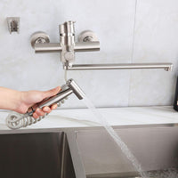 1 x RAW Customer Returns HomeLava faucet kitchen wall-mounted wall fitting with spray gun and 2 types of water jets kitchen faucet sink faucet mixer tap sink fitting 360 rotatable, brushed stainless steel - RRP €85.99