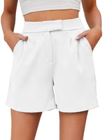 1 x RAW Customer Returns Famulily Women Casual High Rise Bussiness Office Shorts Pleated Beach Summer Suit Shorts White XL - RRP €30.24