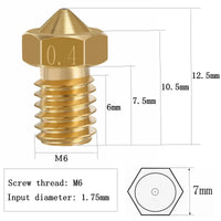 1 x RAW Customer Returns 3D pieces nozzles 0.4 mm 0.2 mm 0.6 mm, 3D printer brass hotend nozzles with for 1.75 mm filament V5-V6 3D printer for Anycubic I3 Mega Prusa I3 MK3 MK3S Chiron Anet A8 CTC Printer - RRP €11.09