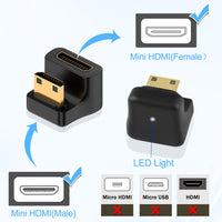 1 x RAW Customer Returns QIANRENON 8K Mini HDMI U Shaped Angle Adapter UHD2.1 Mini HDMI Male to Mini HDMI Female 180 Degree Bottom Display Connector, LED Light, for Digital Camera Portable Camcorder Tablet PC Front  - RRP €11.09