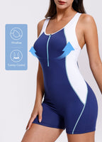 1 x RAW Customer Returns BALEAF Women s Swimsuit with Leg Sports Swimsuit Zipper One Piece Competition Swimsuit Tummy Control Blue and White 42 - RRP €30.71