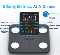 1 x RAW Customer Returns Healthkeep Body Fat Scale Personal Scale Digital Scale with Body Fat and Muscle Mass for 15 Body Data Heart Rate Monitor People with Large VA Screen With APP for iOS and Android - RRP €54.99