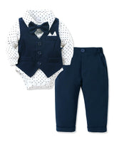 1 x RAW Customer Returns Amissz Newborn Baby Costume, Baby Baptism Wedding Clothes Long Sleeves Bodysuit Shirt Vest and Pants Navy Blue 3-6 months - RRP €40.99