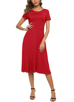 1 x RAW Customer Returns EXCHIC Women s Casual Round Neck A-Line Short Sleeve Midi Dress Summer Stretchy Knee Length Casual Dresses L, Red  - RRP €33.16