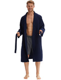 1 x RAW Customer Returns Morgenstern Waffle Pique Bathrobe Men s Dressing Gown Blue Light Men s Sauna Bathrobe Kimono Men s Bathrobe Dark Blue Cotton Thin Short Size L - RRP €45.32