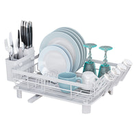 1 x RAW Customer Returns JOUING Dish Drainer Tableware White Dish Drainer with Cutlery Holder Dish Drainer with Drip Tray Metal Dish Rack for Sink Dish Drainer with Utensil Holder White  - RRP €27.99